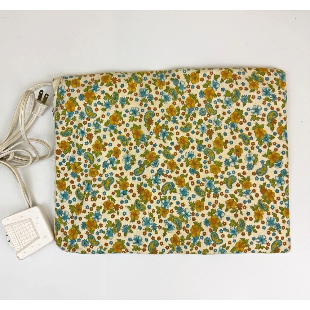 Vintage Neco Electric Heating Pad Floral Paisley Fabric Cover Therma Dial Retro